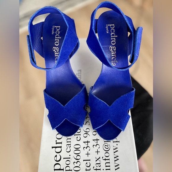 LIKE NEW Pedro Garcia Yaniz Suede Peep-Toe Sandal in Electric Blue - size 8.5